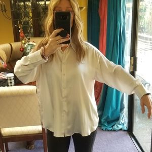 Zara Women's Cream Satin Bouse Medium